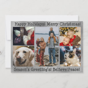 Photo 5 Merry Christmas Happy Holidays Collage  Holiday Card