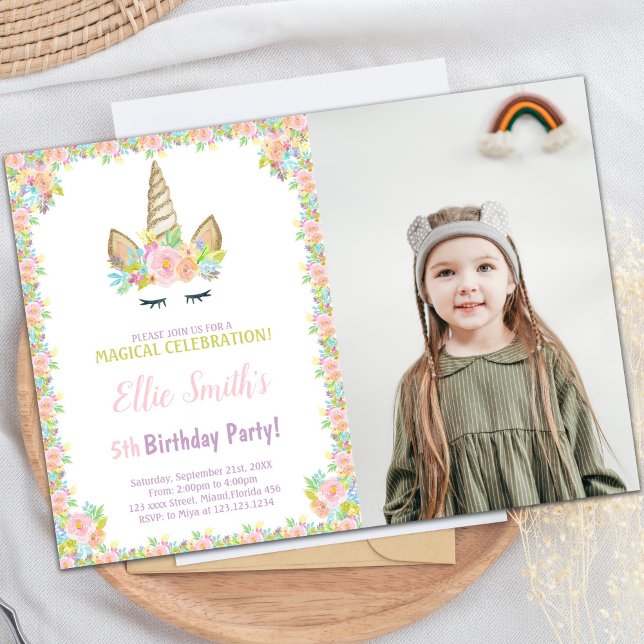 Photo 5th Birthday Unicorn Invitations (Photo 5th Birthday Unicorn Invitations)