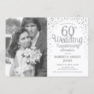 Photo 60th Anniversary - White Silver Invitation