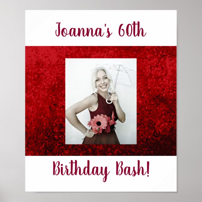 Photo 60th birthday custom party celebration red poster (Front)