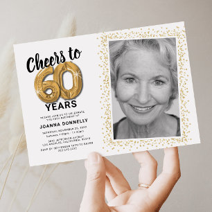 Photo 60th Birthday Gold Balloons Invitation