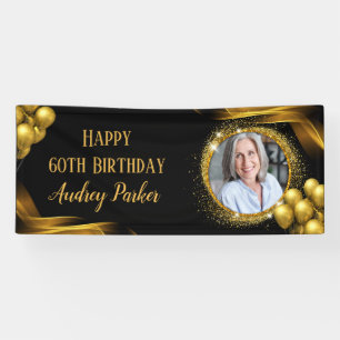 Photo 60th Birthday Party Banner Black Gold