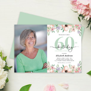 Photo 60th Birthday Party Pastel Floral Invitation