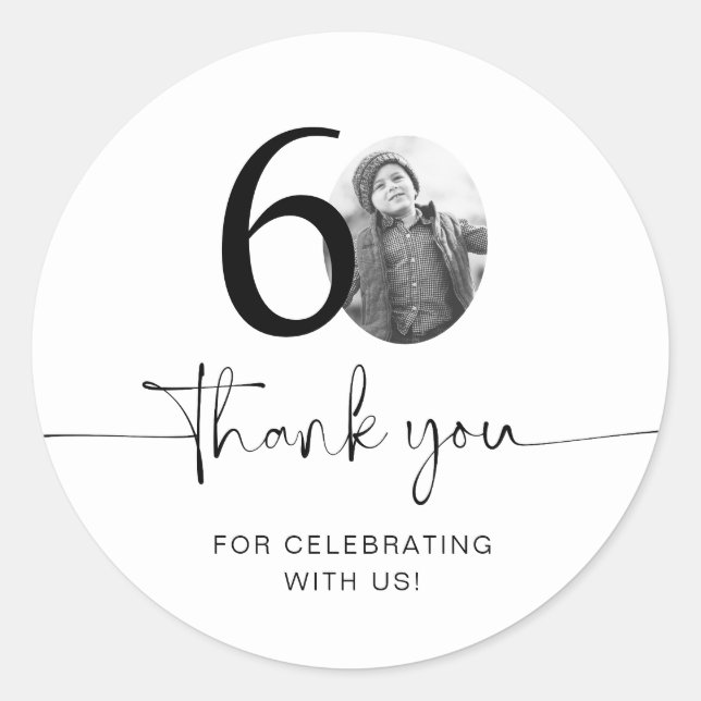 Photo 60th Birthday Thank You Classic Round Sticker (Front)
