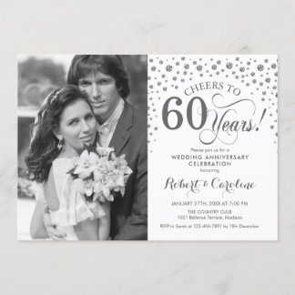 Photo 60th Wedding Anniversary - Silver White Invitation