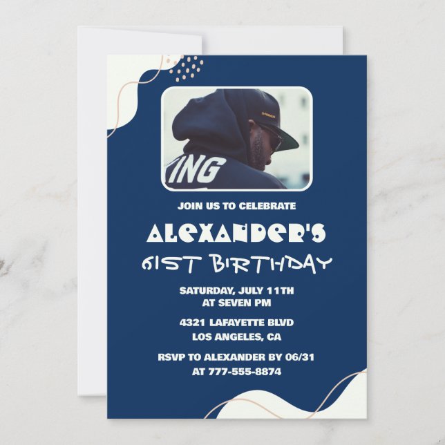 Photo 61st birthday invitations Men Simple navy (Front)