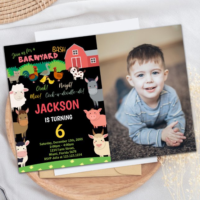 Photo 6th Black Farm Animals Birthday Invitations (Photo 6th Black Farm Animals Birthday Invitations)