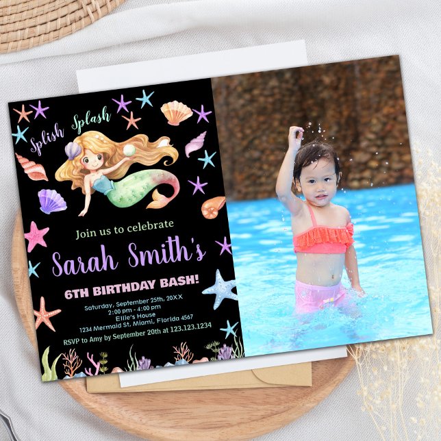 Photo 6th Purple Under the sea Mermaid Birthday Invitation (Photo 6th Purple Under the sea Mermaid Birthday Invitation)