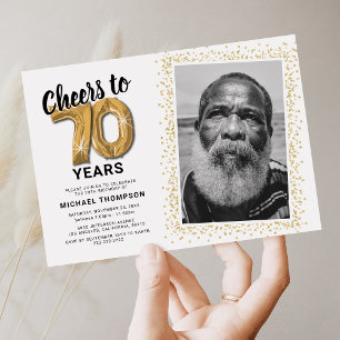 Photo 70th Birthday Gold Balloons Invitation