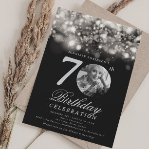 Photo 70th Birthday Silver Midnight Glam Invitation