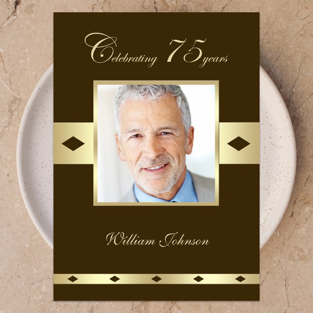 Photo 75th Birthday Party Invitation Brown (Creator Uploaded)