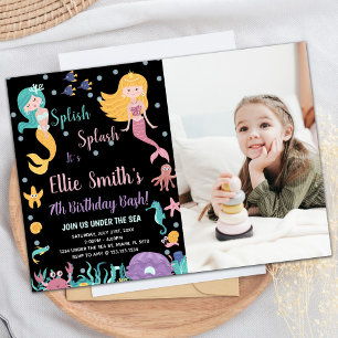 Photo 7th Under the sea Blonde Mermaid Birthday Invitation