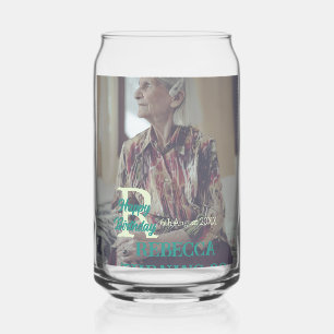 Photo 80th birthday add name date modern green tre can glass