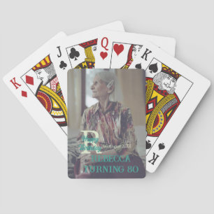 Photo 80th birthday add name date modern green tre playing cards