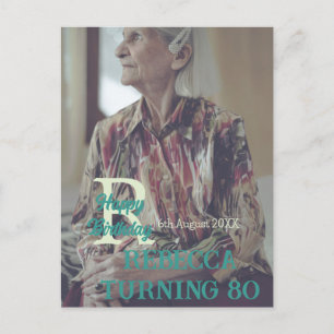 Photo 80th birthday add name date modern green tre postcard