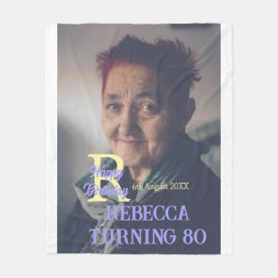 Photo 80th birthday add name date modern purple ye fleece blanket