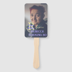 Photo 80th birthday add name date modern purple ye hand fan