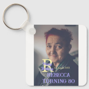 Photo 80th birthday add name date modern purple ye key ring