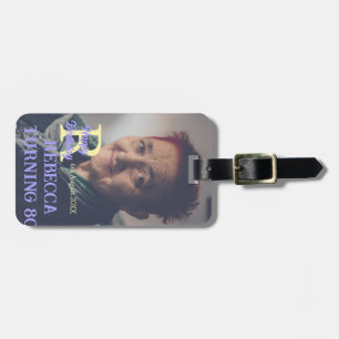 Photo 80th birthday add name date modern purple ye luggage tag