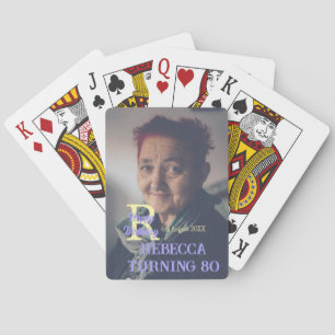 Photo 80th birthday add name date modern purple ye playing cards