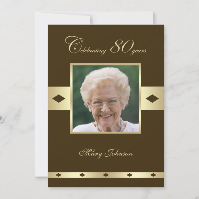 Photo 80th Birthday Party Invitation Brown (Front)