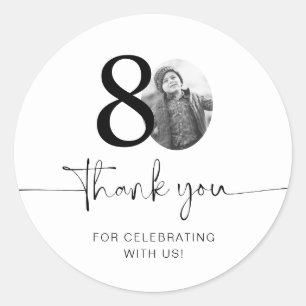 Photo 80th Birthday Thank You Classic Round Sticker