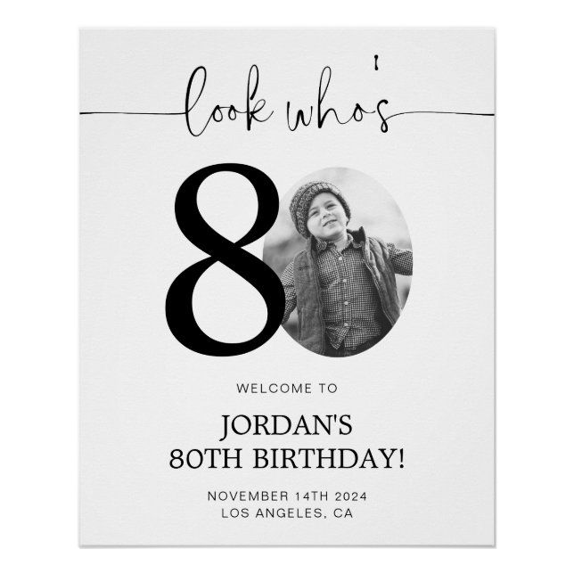 Photo 80th Birthday Welcome Sign | Look Who's 80 (Front)