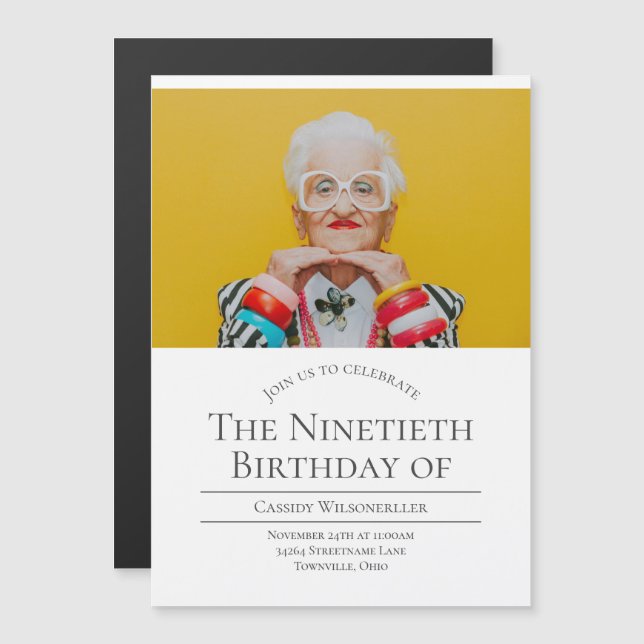 Photo 90 Birthday  Magnetic Invitation (Front/Back)