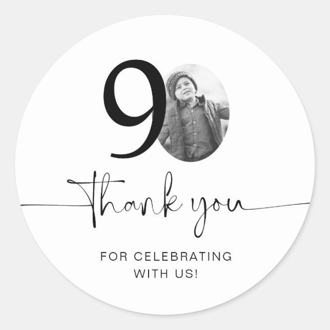 Photo 90th Birthday Thank You Classic Round Sticker (Front)