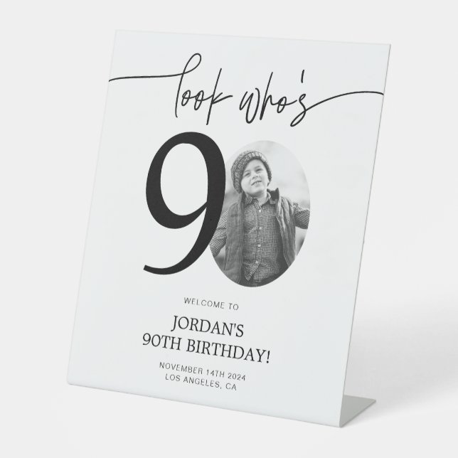 Photo 90th Birthday Welcome Sign | Look Who's 90 (Front)