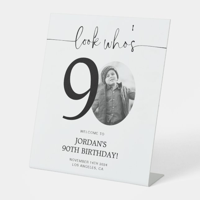 Photo 90th Birthday Welcome Sign | Look Who's 90 (Front)