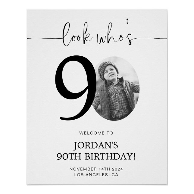 Photo 90th Birthday Welcome Sign | Look Who's 90 (Front)