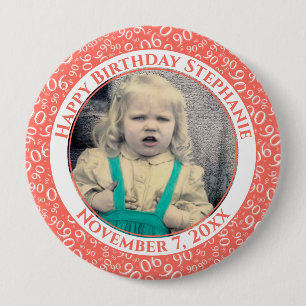 Photo 90th Random Number Pattern Coral/White 10 Cm Round Badge