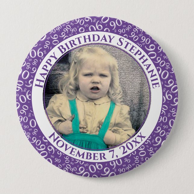Photo 90th Random Number Pattern Purple/White 10 Cm Round Badge (Front)