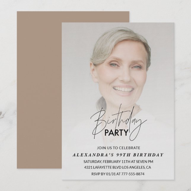 Photo 99th birthday invitation Birthday Party (Front/Back)