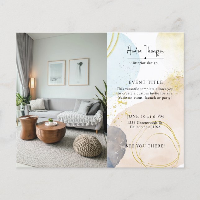 Photo Abstract Watercolor Shapes GoId Foil Flyer (Front)