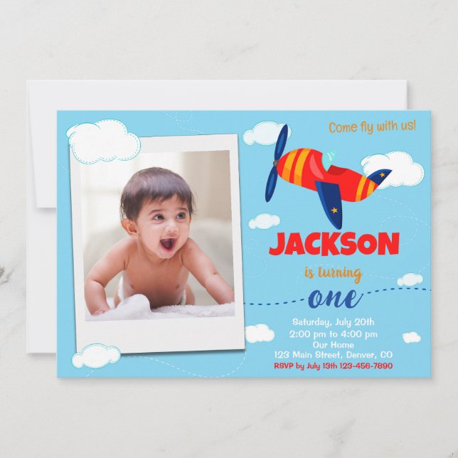 Photo aeroplane birthday invitation Pilot party (Front)
