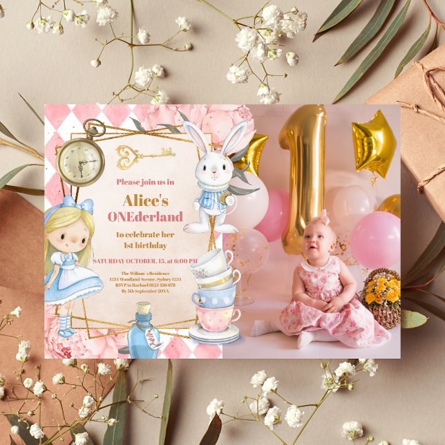Photo Alice in Wonderland 1st Birthday Onederland Invitation (Creator Uploaded)