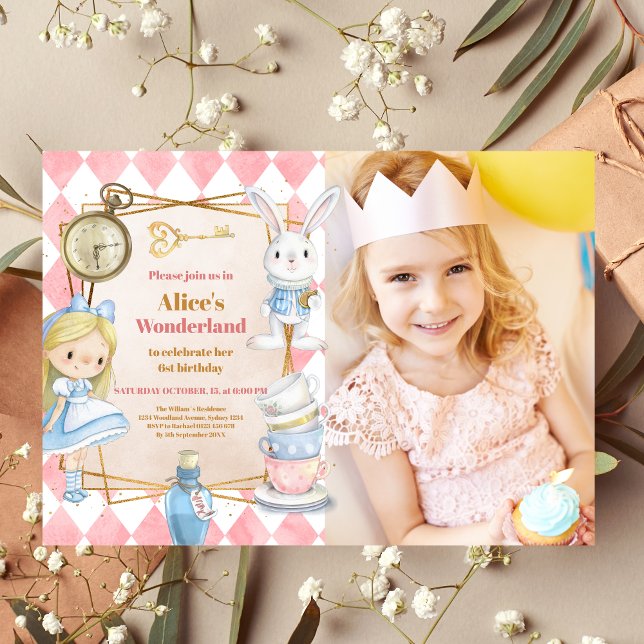 Photo Alice in Wonderland Birthday Invitation (Creator Uploaded)