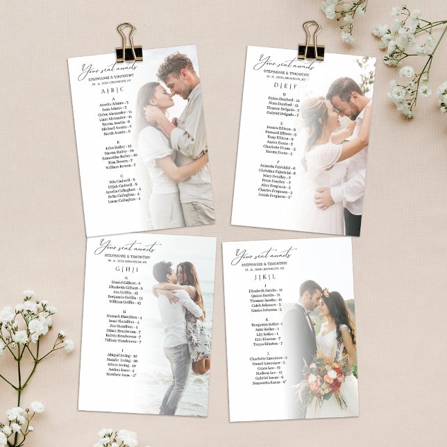 Photo Alphabetical Wedding Seating Chart Card (Convenient and organized wedding seating chart with alphabetical name arrangement.)