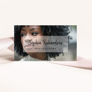 Photo and Black Modern Handwritten Script Overlay Business Card