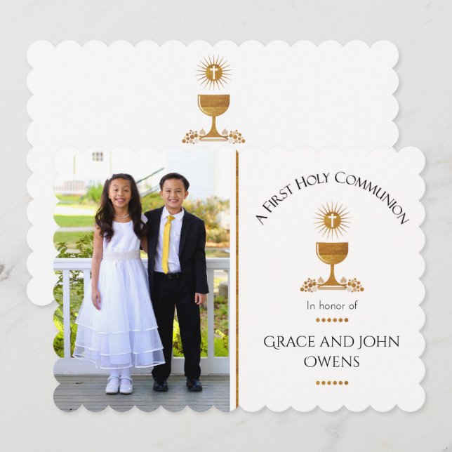 Photo and Chalis First Communion Invitation - Twin (Front/Back)