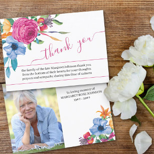 Photo and Colourful Flowers Funeral Thank You Card