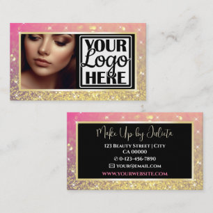 Photo and Logo Template Gold Sparkle Glitter Glam Business Card