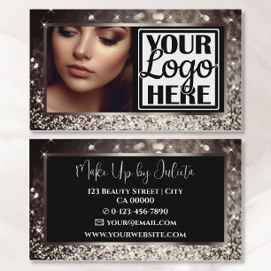 Photo and Logo Template Grey Sparkle Glitter Glam Business Card