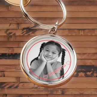Photo and name in red with red frame key ring