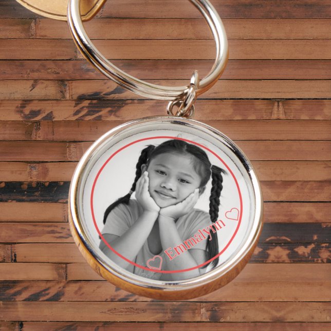 Photo and name in red with red frame key ring (Creator Uploaded)