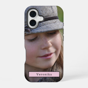 Photo and name personalised modern typography iPhone 16 case