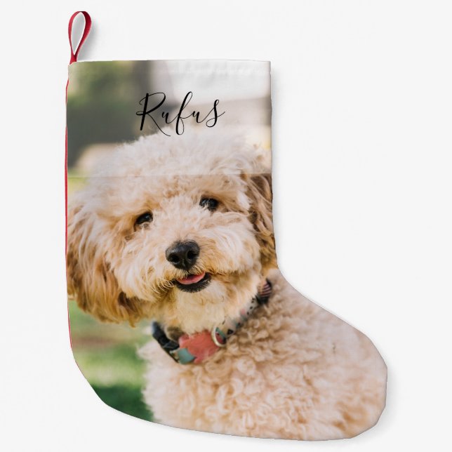 Photo and Name Pet Dog Holiday Small Christmas Stocking (Front)
