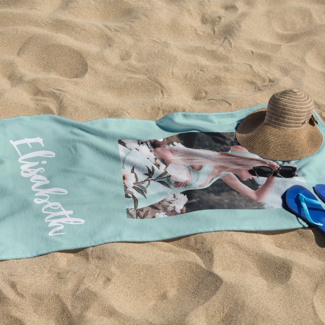 Photo and name script personalised  beach towel (Creator Uploaded)